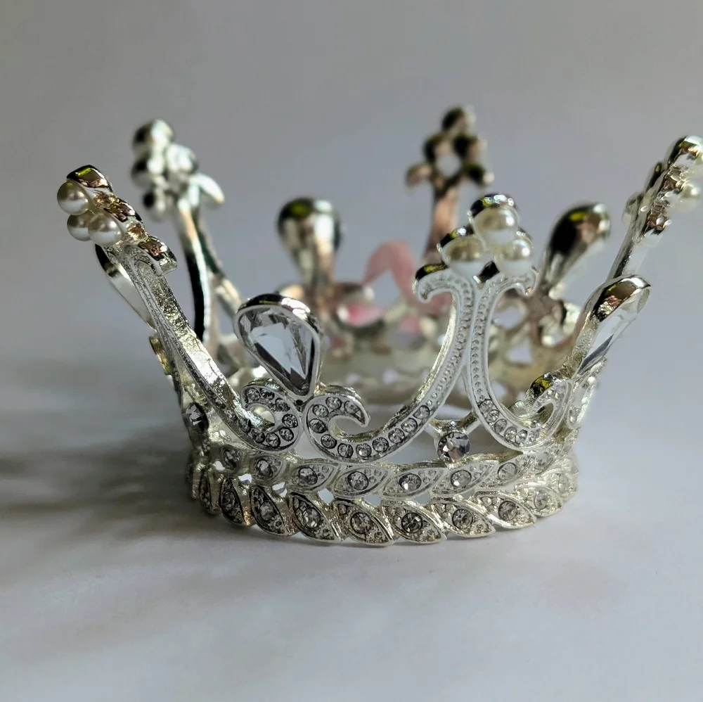 Silver Crown with Rhinestone And Pearl Accents